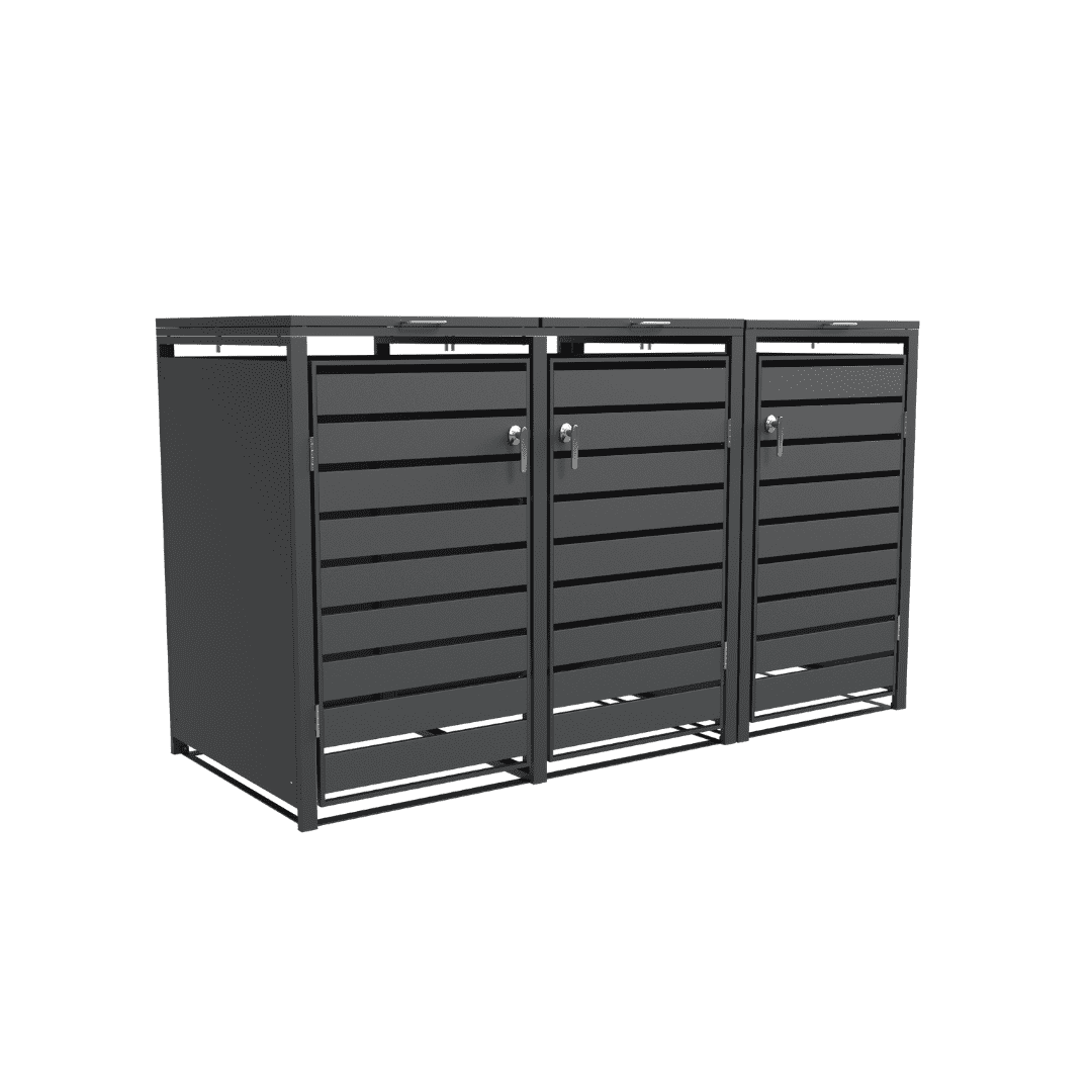 Triple Bin Storage with Lid - Charcoal