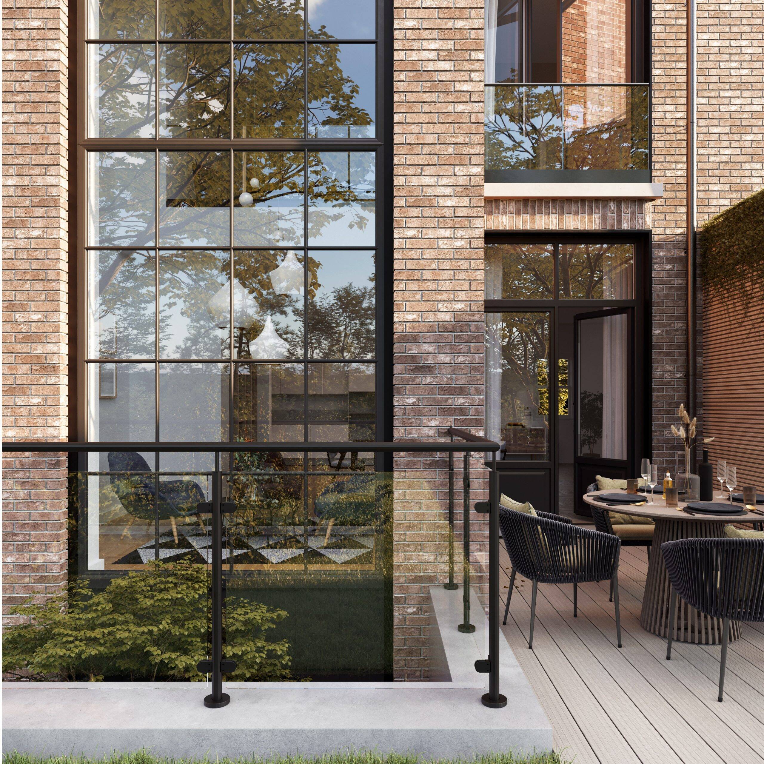 ECOSS_Ecoscape Stainless steel and glass balustrade with handrail - black powder coated_01