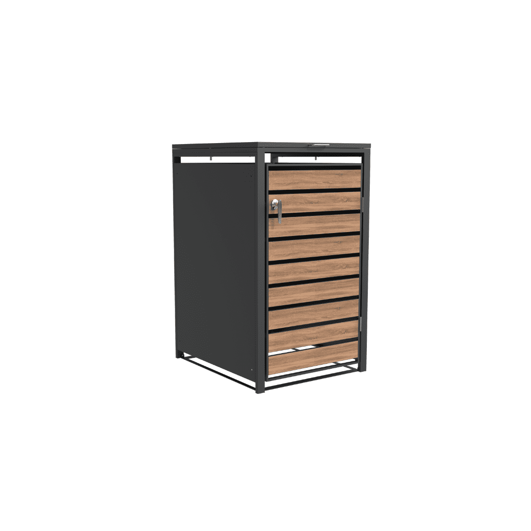 Single Bin Storage with Lid - Woodgrain & Charcoal