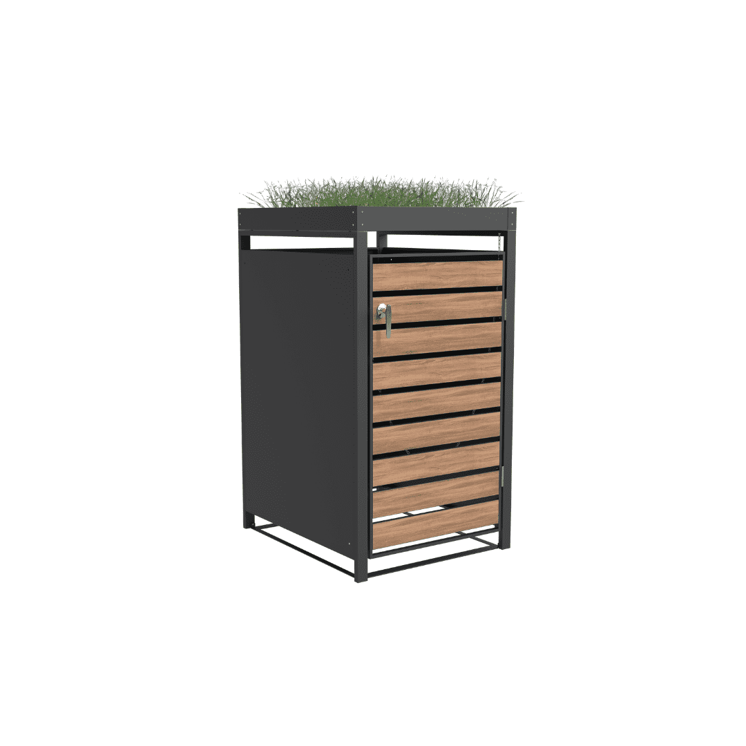 Single Bin Storage with Planter - Woodgrain & Charcoal
