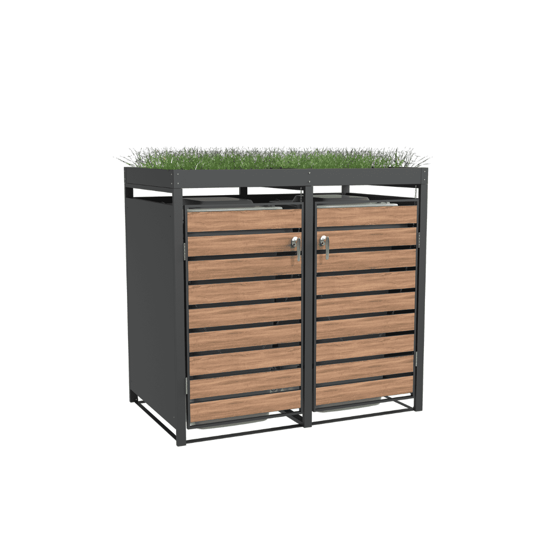 Double Bin Storage with Planter - Woodgrain & Charcoal