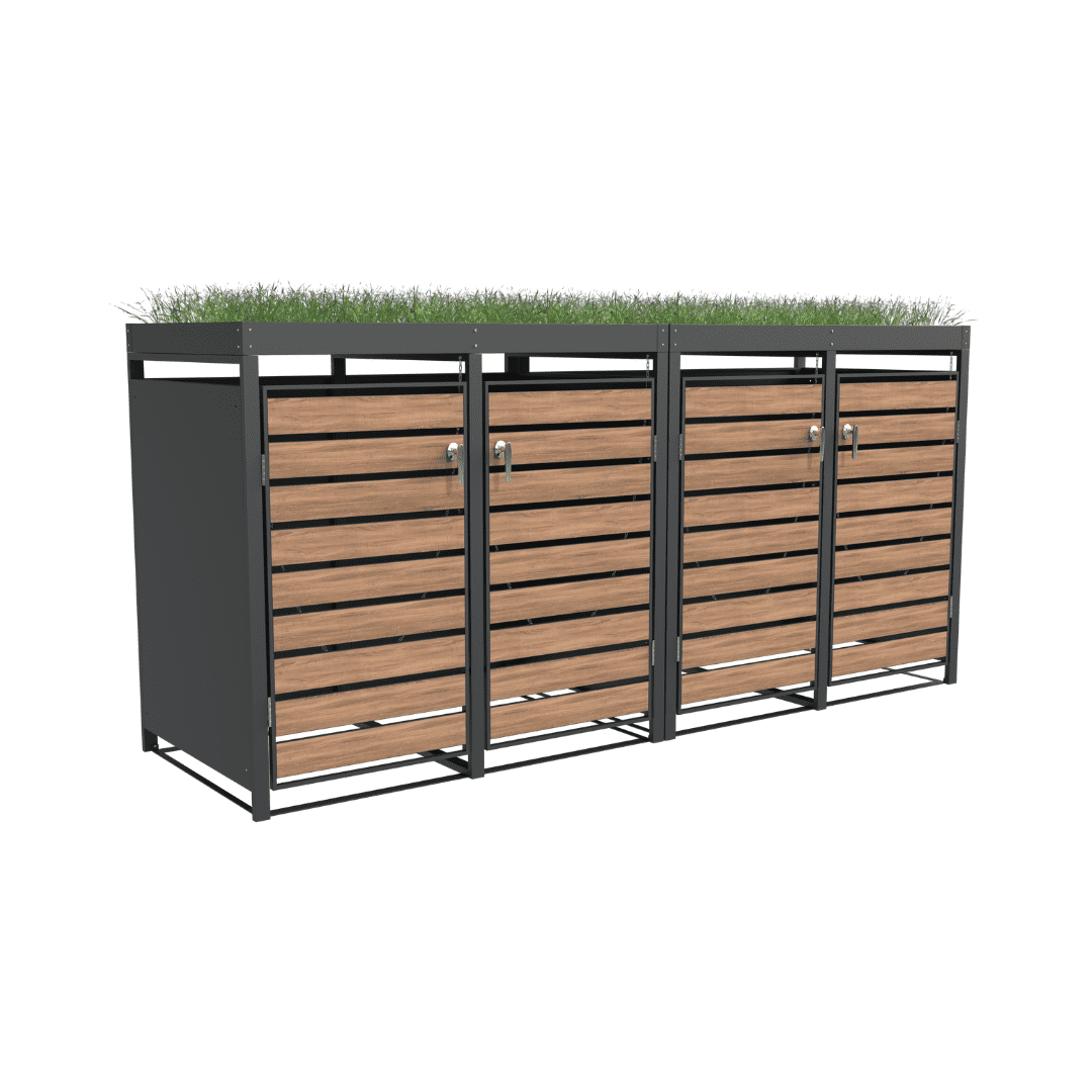 Quadruple Bin Storage with Planter - Woodgrain & Charcoal
