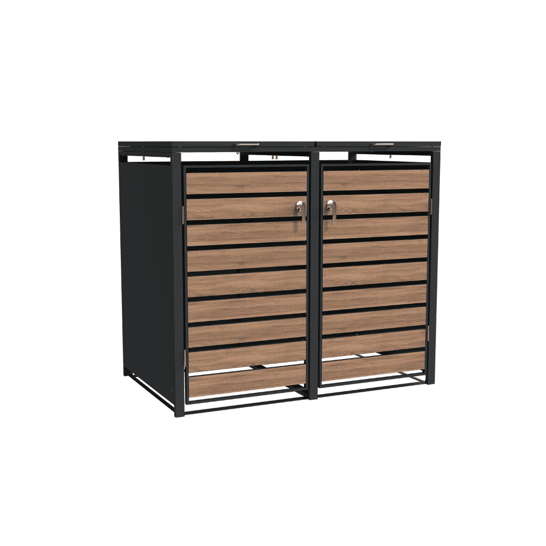 Double Bin Storage with Lid - Woodgrain & Charcoal