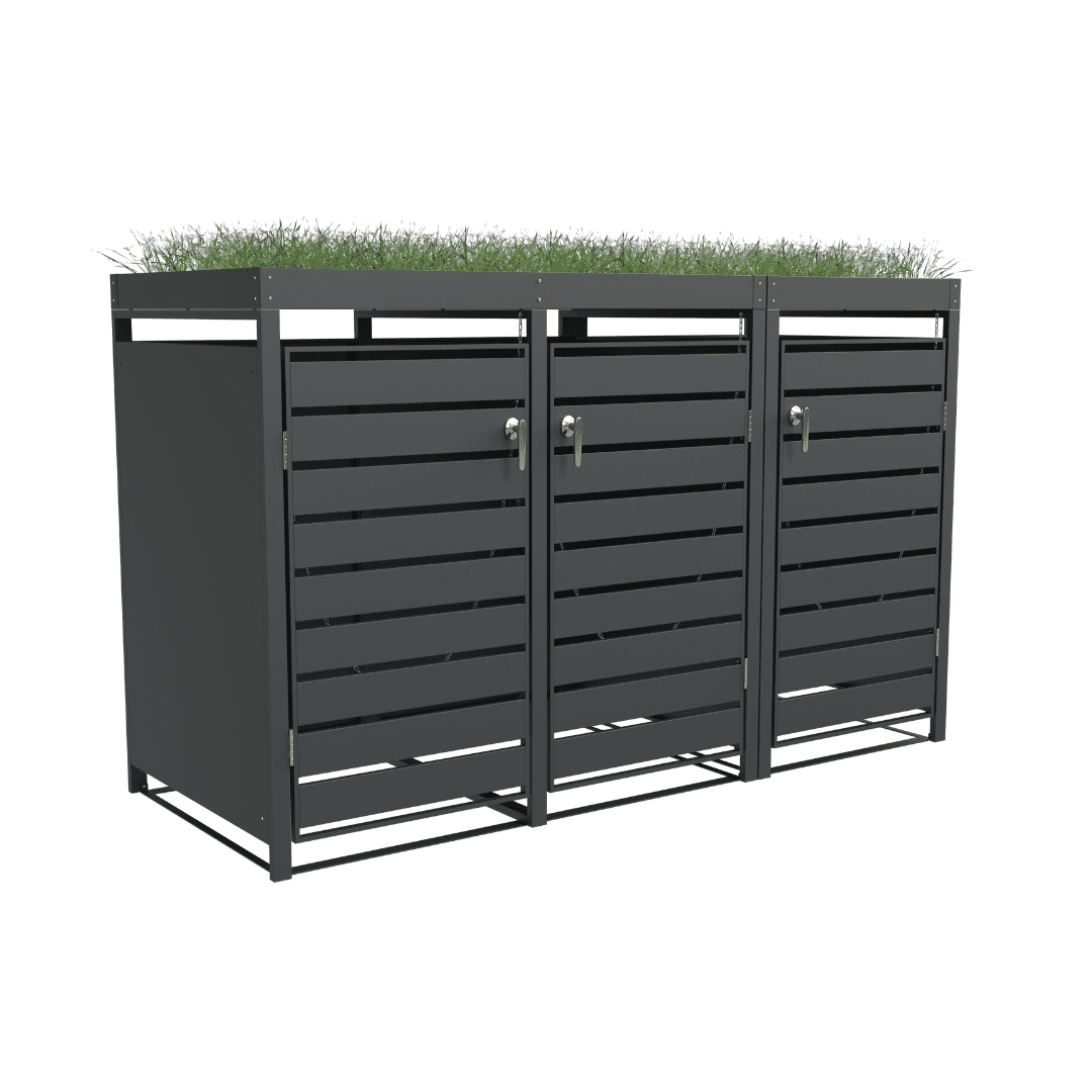 Triple Bin Storage with Planter - Charcoal