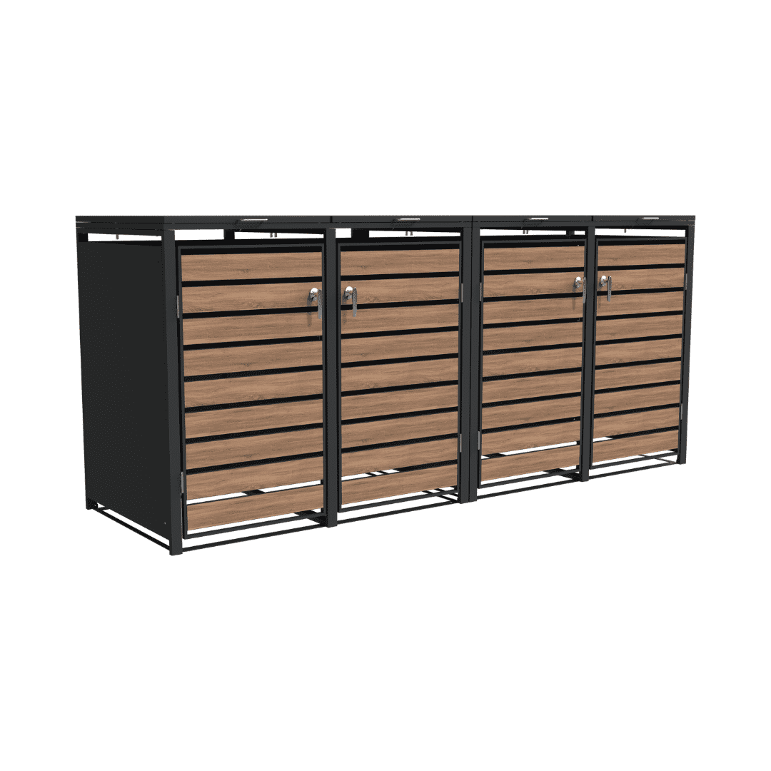 Quadruple Bin Storage with Lid - Woodgrain & Charcoal