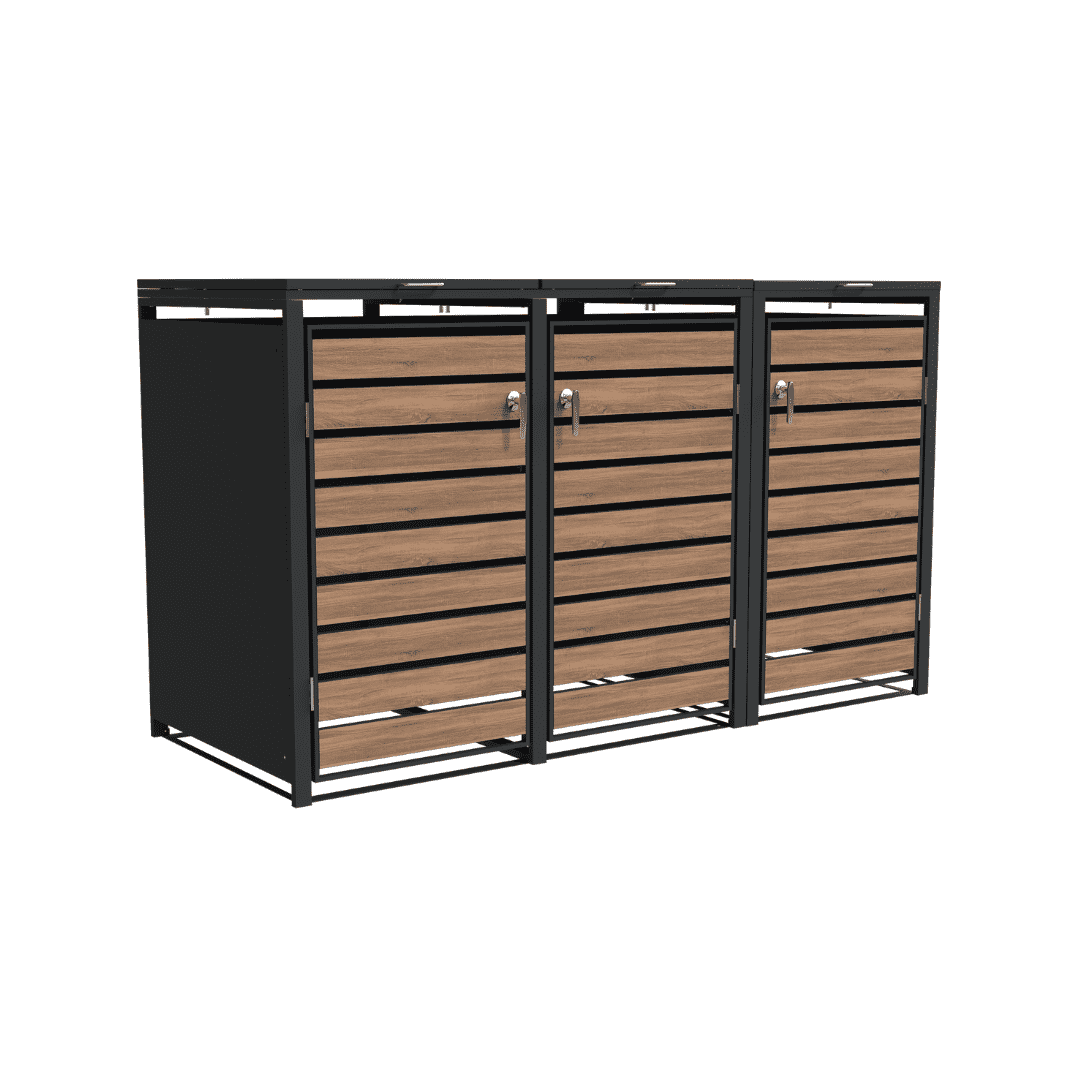 Triple Bin Storage with Lid - Woodgrain & Charcoal