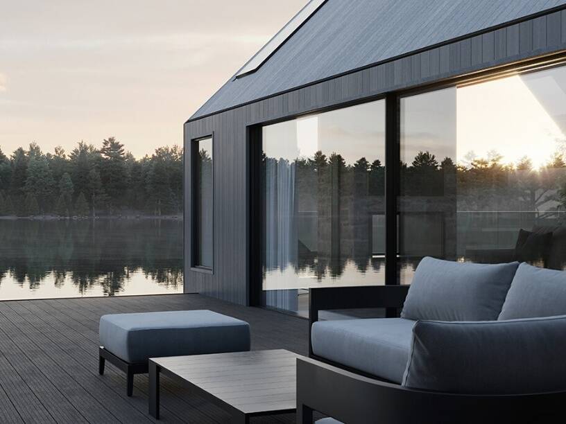 Charcoal composite decking was used on this Lake District project