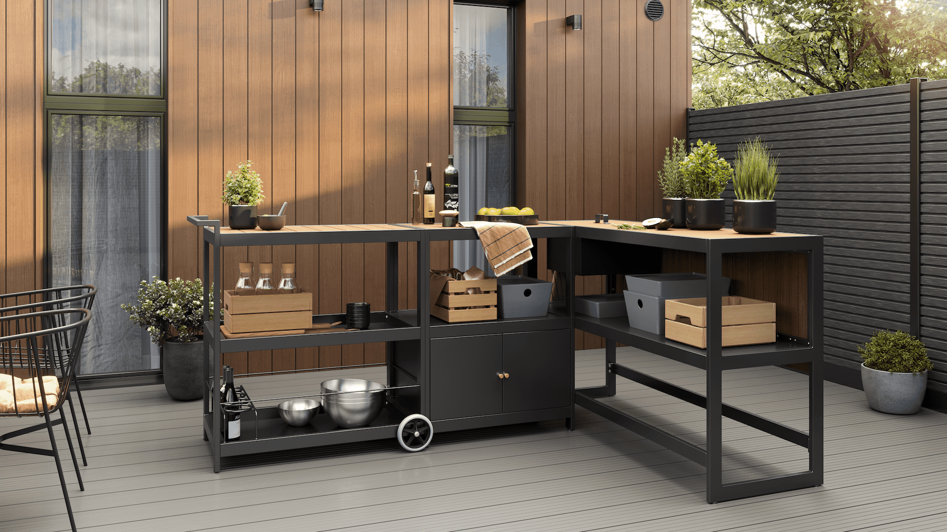 ECOKHOA Outdoor Kitchen_Set of 3 Units_Oak_Lifestyle