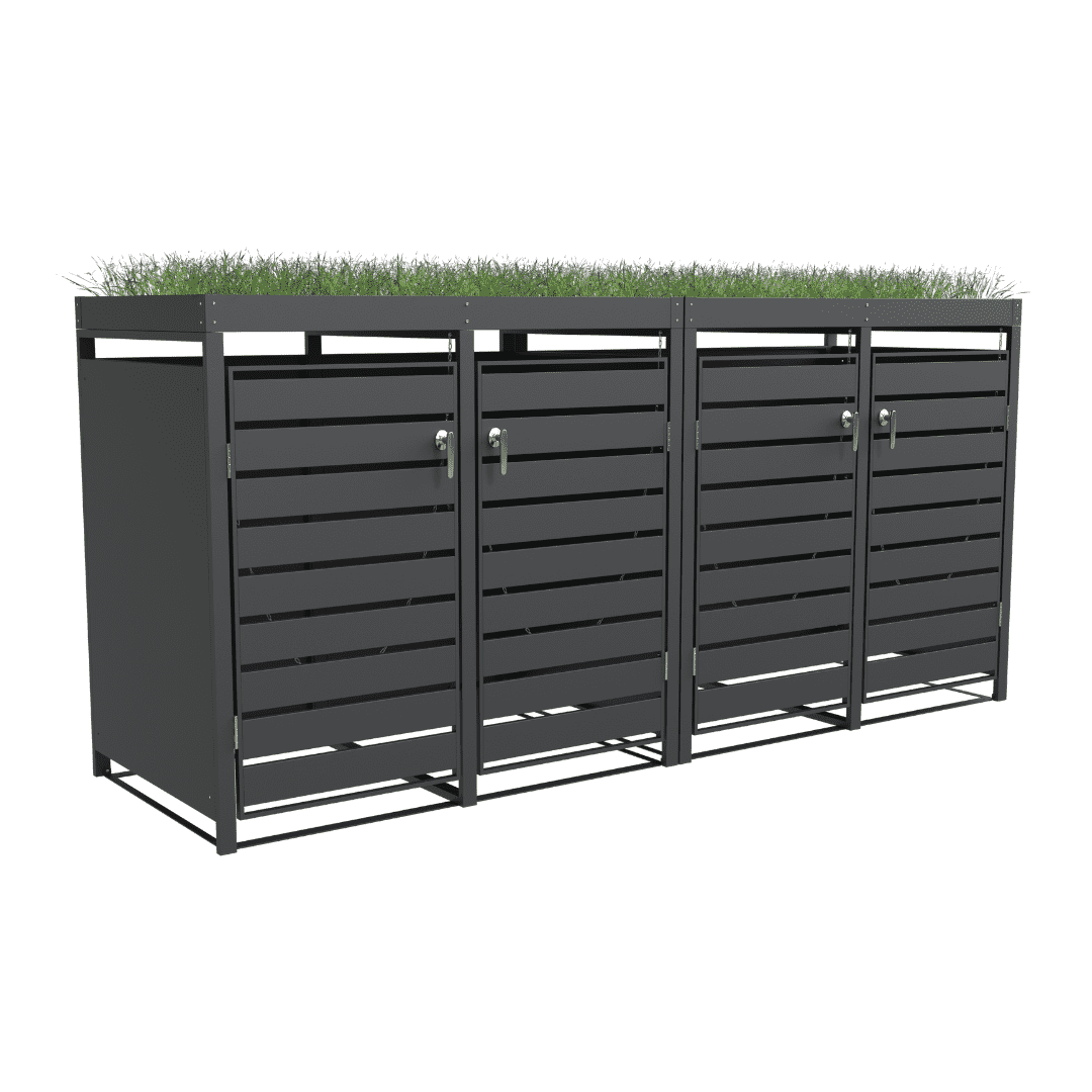 Quadruple Bin Storage with Planter - Charcoal