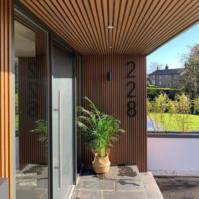 Spiced Oak slatted cladding at a front entrance