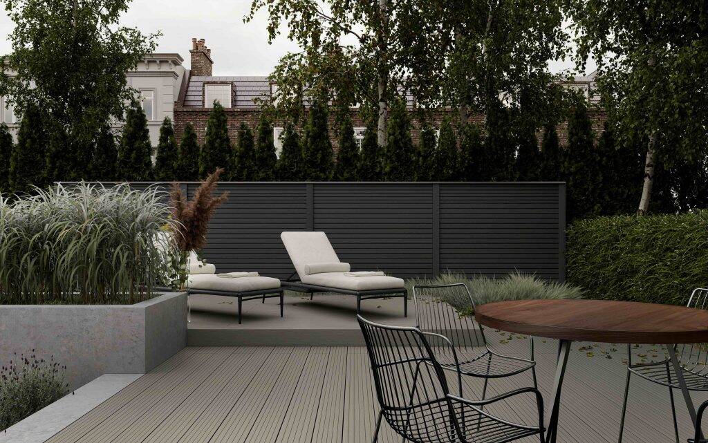 Clarity composite fence boards in Charcoal