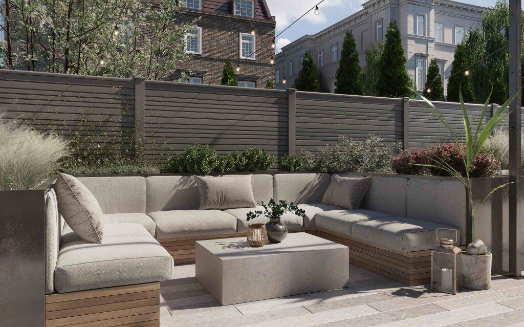 Clarity Graphite composite fencing in a garden