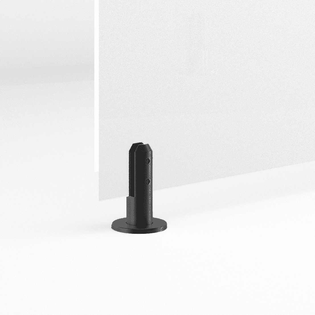 Glass balustrade on a black round spigot