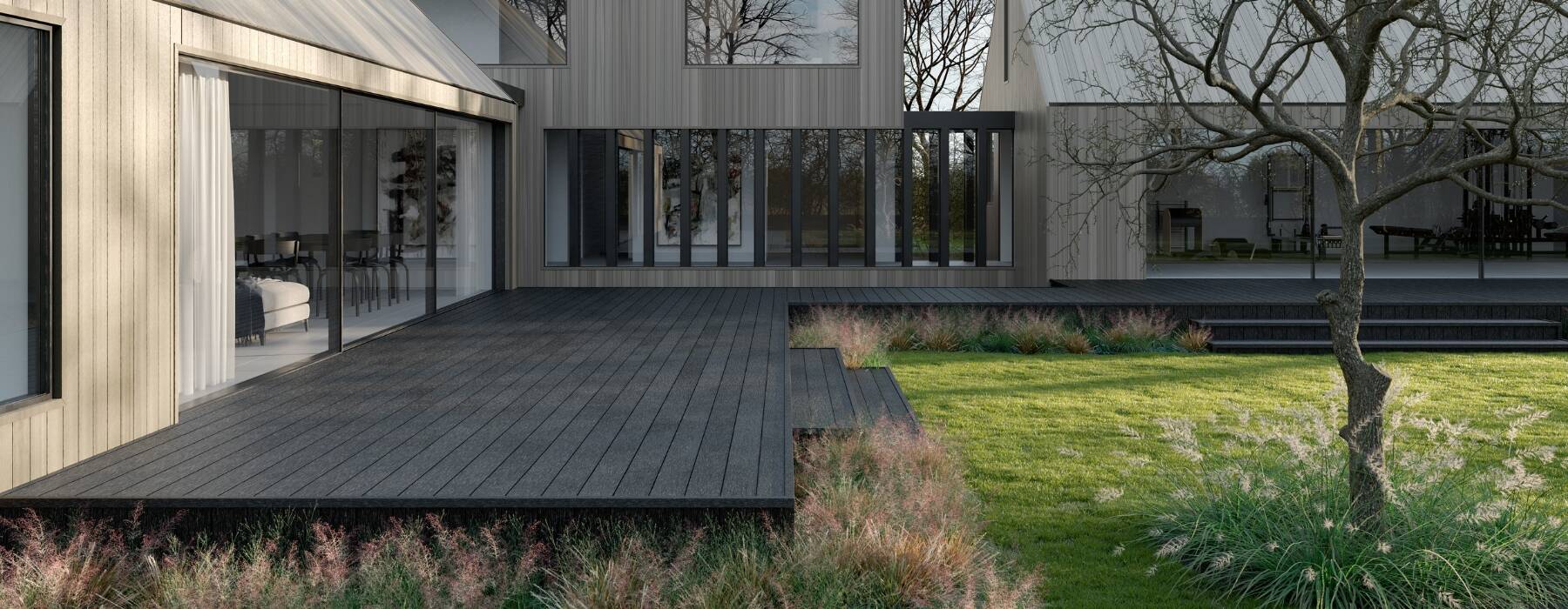 Our Clarity and Forma range of composite decking is stylish, durable, affordable and available in 12 colours.